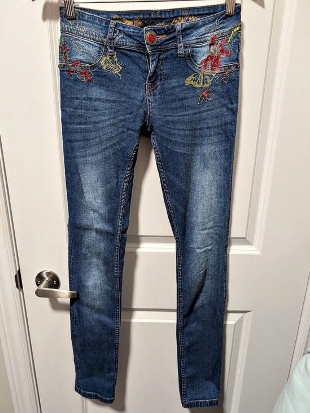 Desigual embroidered skinny jeans Floral Skinny Jeans Blue Size 25 - Picture 3 of 10